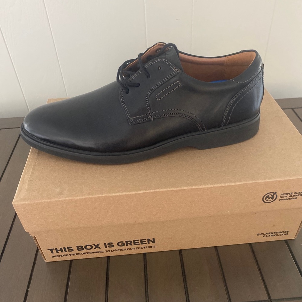 Clarks Men's Malwood Lace Oxford -Black Leather Size 10